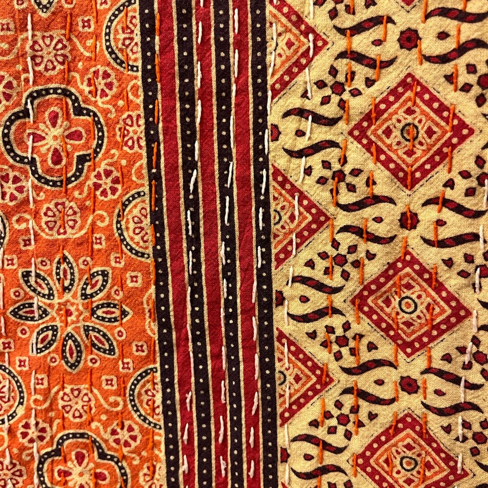 Kantha cloth bathrobe, orange, size S/M - Picture 4 of 4